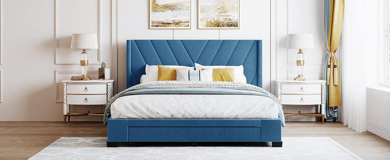 Queen SizeStorage Bed Linen Upholstered Platform Bed with 3 Drawers (Blue) - Urban Living Furniture (Los Angeles, CA)