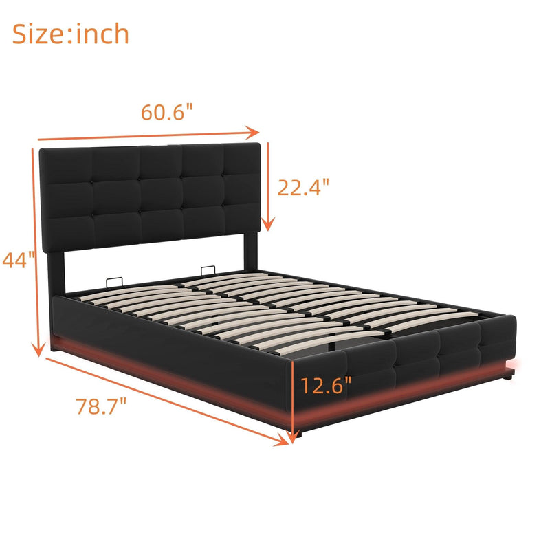 Full Size Tufted Upholstered Platform Bed with HydraulicStorage System,PUStorage Bed with LED Lights and USB charger, Black - Urban Living Furniture (Los Angeles, CA)