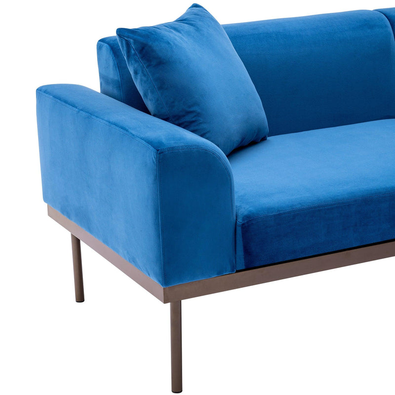 Modern Velvet Sofa with Metal Legs,Loveseat Sofa Couch with Two Pillows for Living Room and Bedroom,Blue - Urban Living Furniture (Los Angeles, CA)