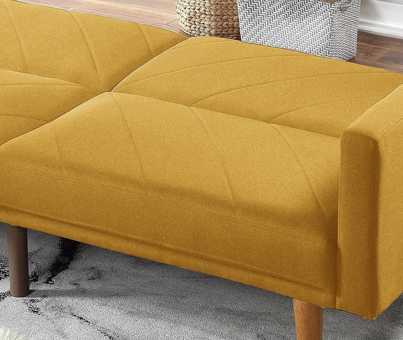 Modern Electric Look 1pc Convertible Sofa Couch Mustard Color Linen Like Fabric Cushion Wooden Legs Living Room - Urban Living Furniture (Los Angeles, CA)