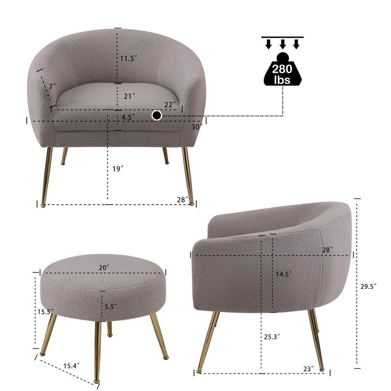 Accent Chair with Ottoman/ld Legs,Modern Accent Chair for Living Room, Bedroom or Reception Room,Teddy Short Plush Particle Velvet Armchair with Ottoman for Living Room - Urban Living Furniture (Los Angeles, CA)