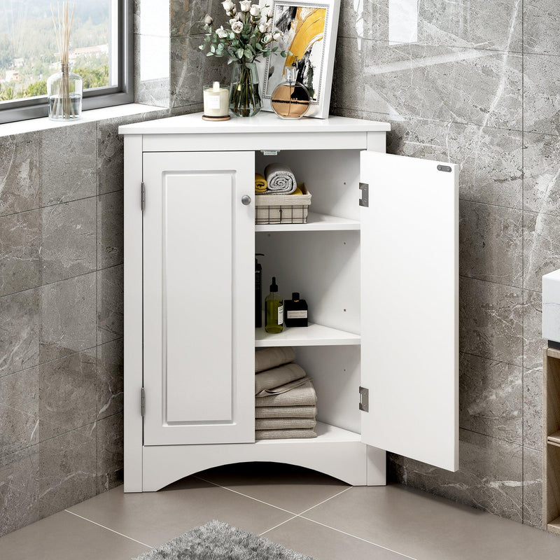 White Triangle BathroomStorage Cabinet with Adjustable Shelves, Freestanding Floor Cabinet for Home Kitchen