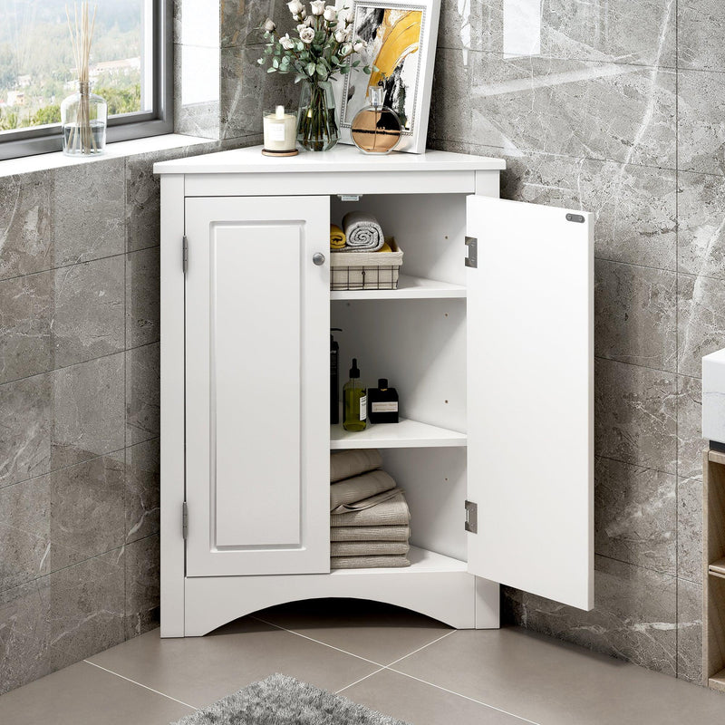 White Triangle BathroomStorage Cabinet with Adjustable Shelves, Freestanding Floor Cabinet for Home Kitchen - Urban Living Furniture (Los Angeles, CA)