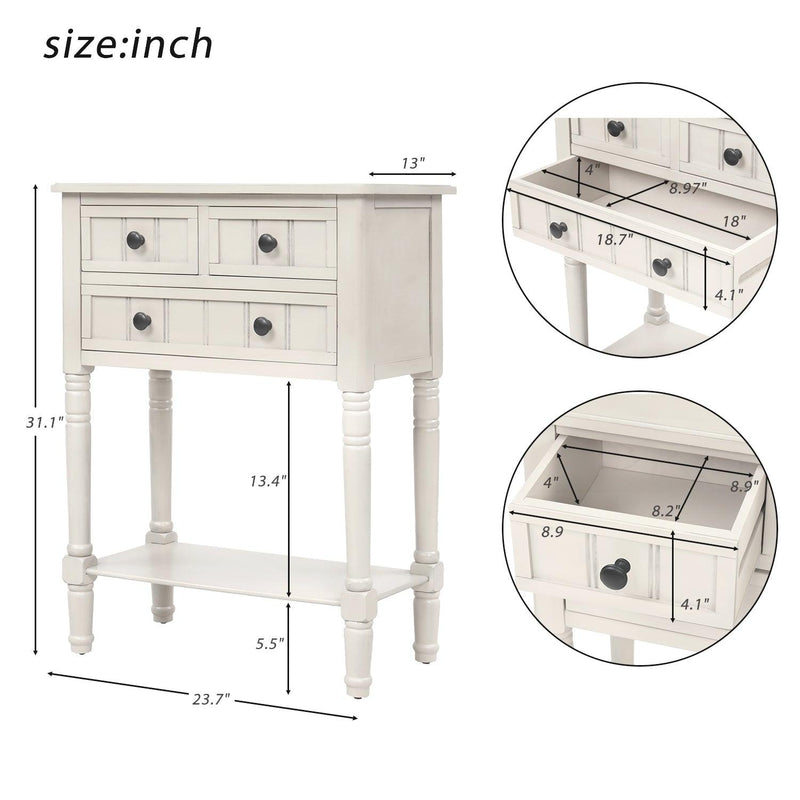 Narrow Console Table, Slim Sofa Table with ThreeStorage Drawers and Bottom Shelf (Ivory White) - Urban Living Furniture (Los Angeles, CA)