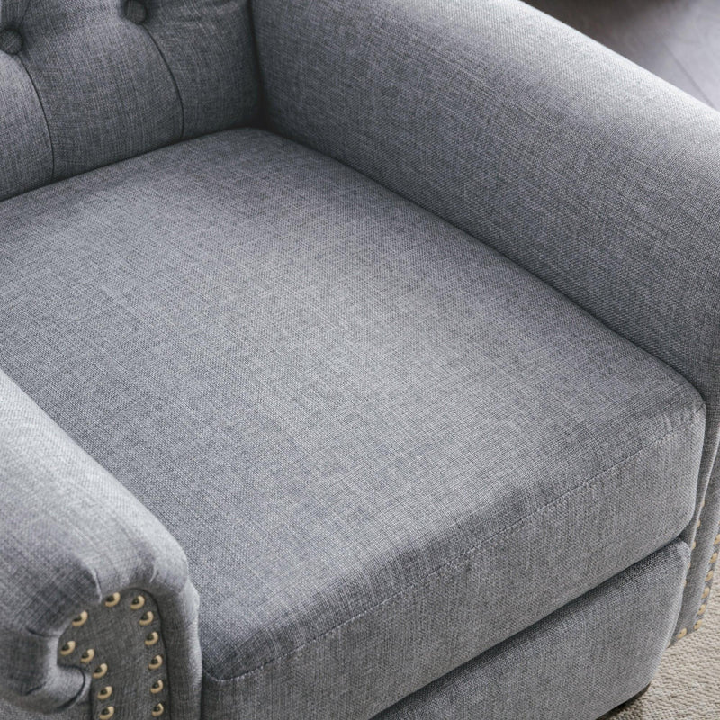 Pushback Linen Tufted Recliner Single Sofa with Nailheads Roll Arm for Living Room, Bedroom, Office, Gray