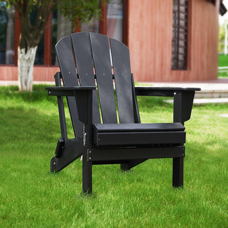 Folding Adirondack Chair Outdoor, Poly Lumber Weather Resistant Patio Chairs for Garden, Deck, Backyard, Lawn Furniture, Easy Maintenance & Classic Adirondack Chairs Design, Black