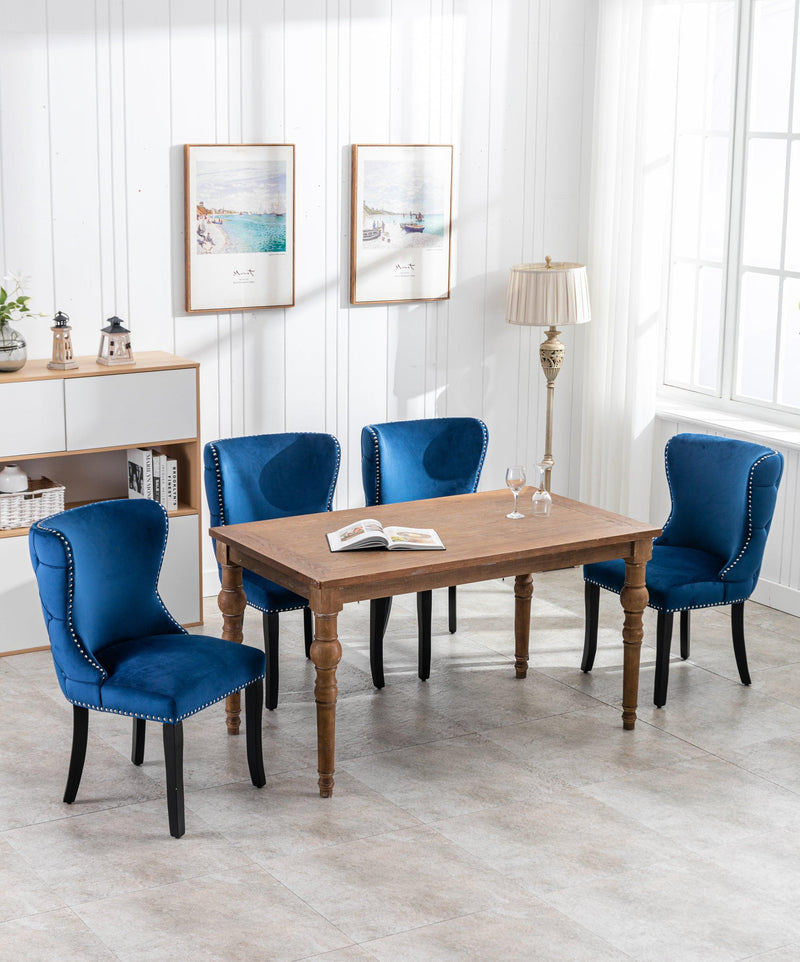 Set of 2 upholstered wing-back dining chair with backstitching nailhead trim and solid wood legs Blue - Urban Living Furniture (Los Angeles, CA)