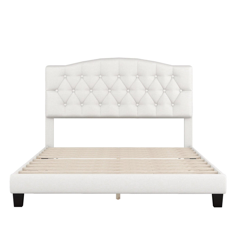 Upholstered Platform Bed with Saddle Curved Headboard and Diamond Tufted Details, Queen, Beige - Urban Living Furniture (Los Angeles, CA)