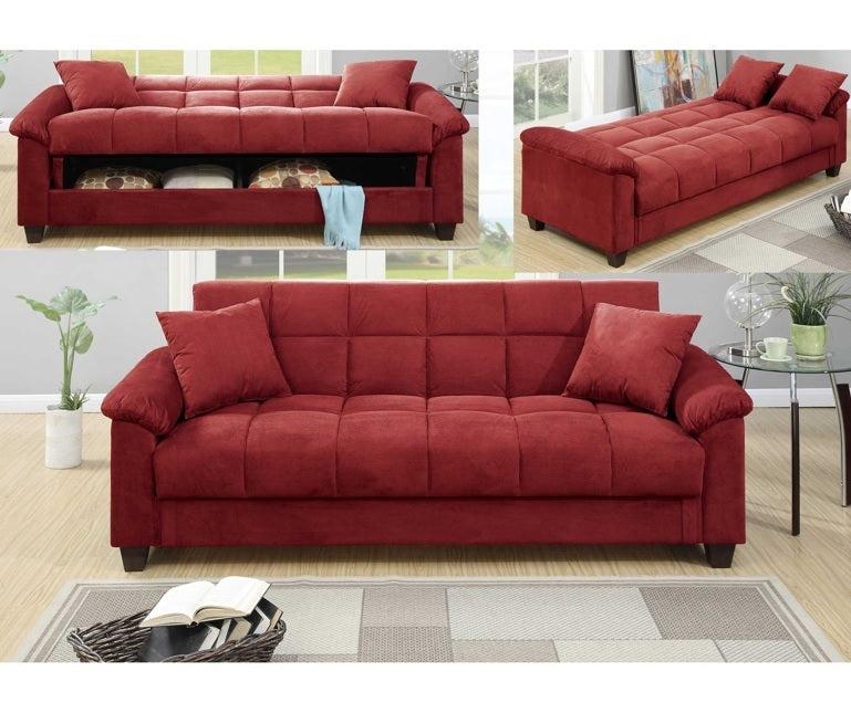 Contemporary Living Room Adjustable Sofa Red Color Microfiber PlushStorage Couch 1pc Futon Sofa w Pillows - Urban Living Furniture (Los Angeles, CA)