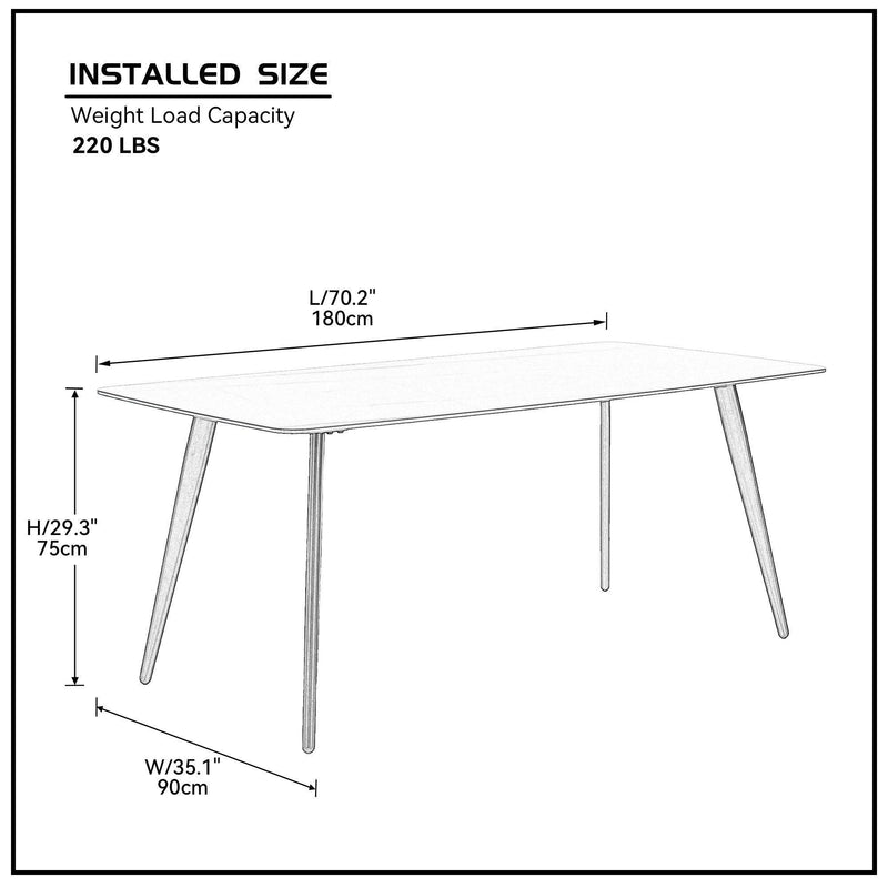 Sintered Stone Dining Table Thickness of 12mm Porcelain 70.86'' Black - Urban Living Furniture (Los Angeles, CA)