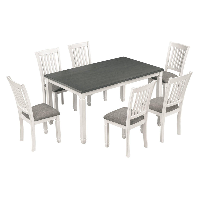 7-Piece Dining Table Set Wood Dining Table and 6 Upholstered Chairs with Shaped Legs for Dining Room/Living Room Furniture (Gray+White) - Urban Living Furniture (Los Angeles, CA)