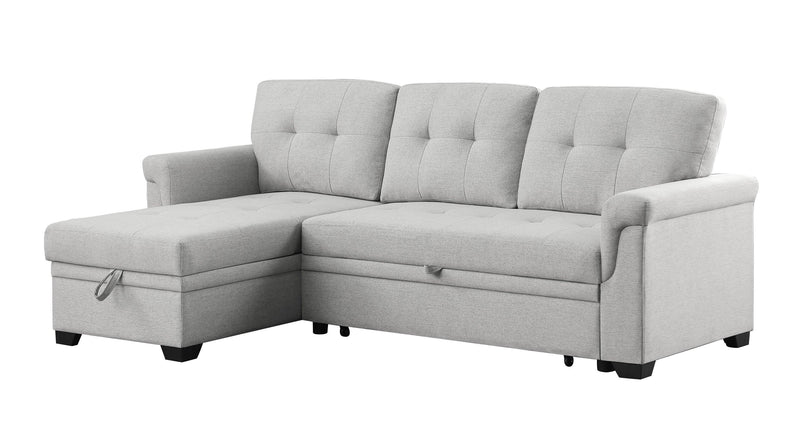 Sierra Light Gray Linen Reversible Sleeper Sectional Sofa withStorage Chaise