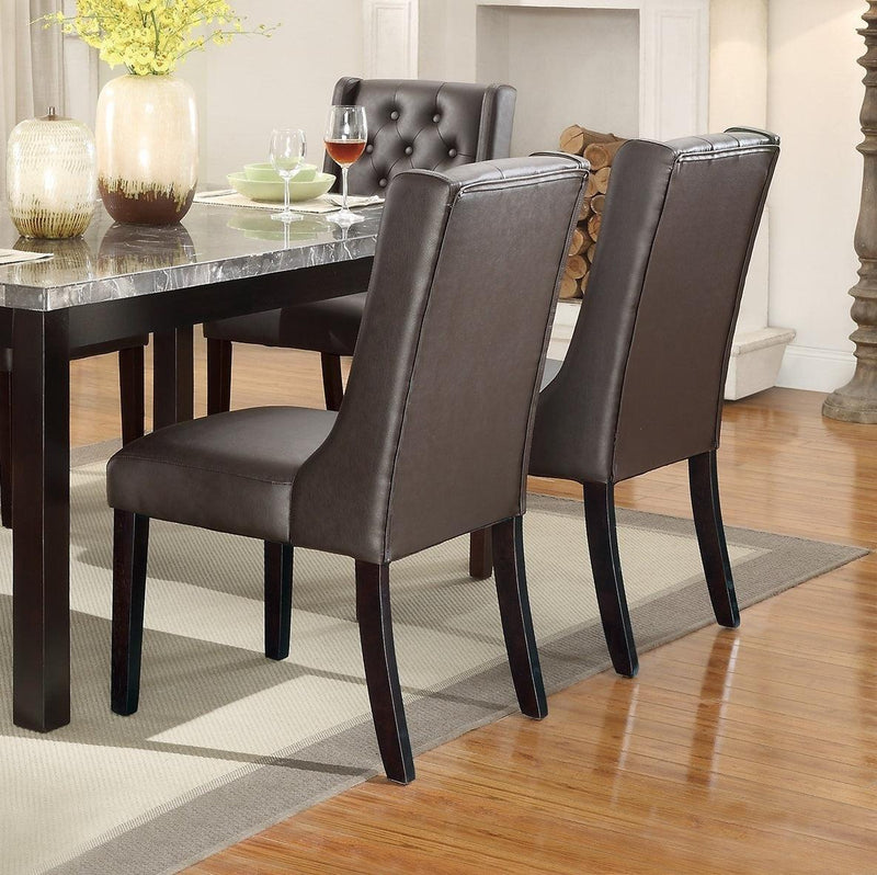 Modern Faux Leather Espresso Tufted Set of 2 Chairs Dining Seat Chair