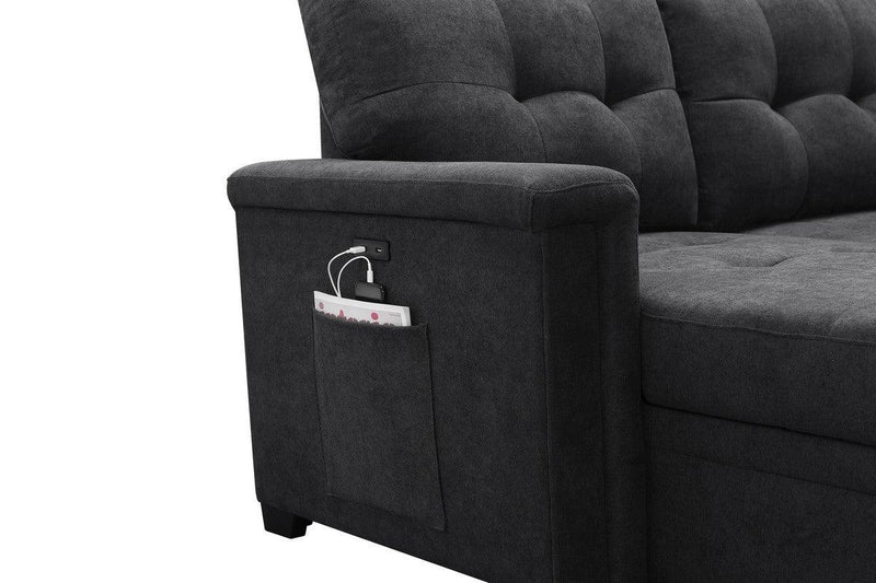 Ashlyn Dark Gray Woven Fabric Sleeper Sectional Sofa Chaise with USB Charger and Tablet Pocket - Urban Living Furniture (Los Angeles, CA)