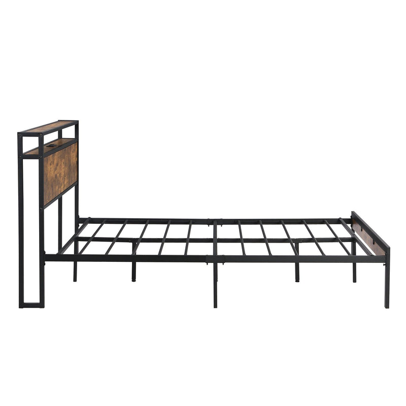 Queen Size  Metal Platform Bed Frame with Wooden Headboard and Footboard with USB LINER, No Box Spring Needed, Large Under BedStorage, Easy Assemble - Urban Living Furniture (Los Angeles, CA)