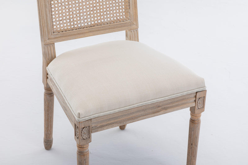 French Style Solid Wood Frame Linen Fabric Antique Painting Rattan Back Dining Chair ,Seat of 2,Cream - Urban Living Furniture (Los Angeles, CA)