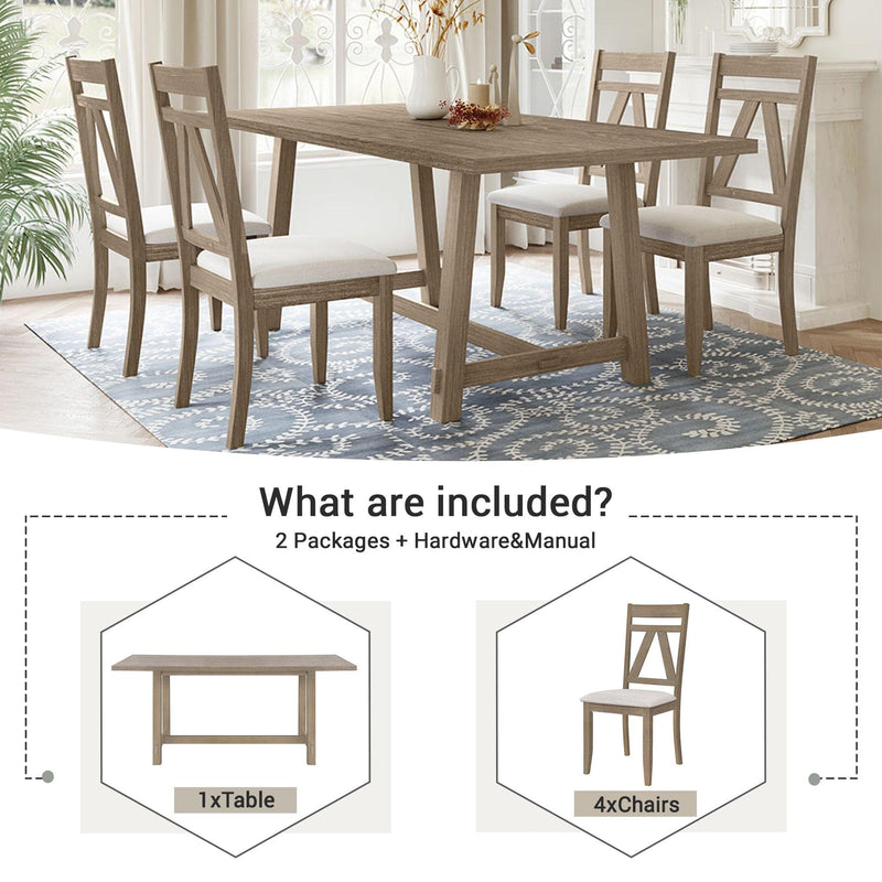 Rustic 5-Piece Large Wood Dining Table Set with 70inch Table and 4 Upholstered Dining Chairs,Brown - Urban Living Furniture (Los Angeles, CA)