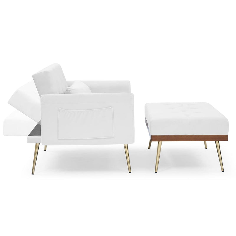 Recline Sofa Chair with Ottoman, Two Arm Pocket and Wood Frame include 1 Pillow, White (40.5”x33”x32”) - Urban Living Furniture (Los Angeles, CA)