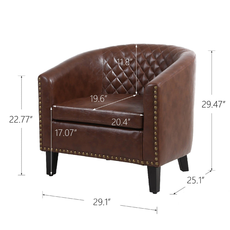 accent Barrel chair living room chair with nailheads and solid wood legs  Brown pu leather - Urban Living Furniture (Los Angeles, CA)