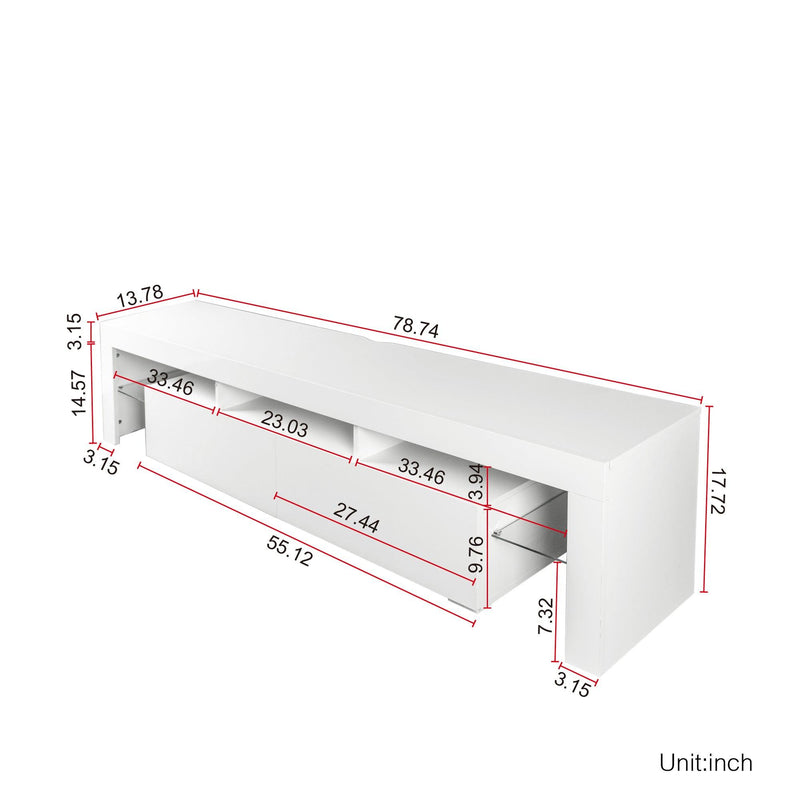 Modern gloss white TV Stand for 80 inch TV , 20 Colors LED TV Stand w/Remote Control Lights - Urban Living Furniture (Los Angeles, CA)