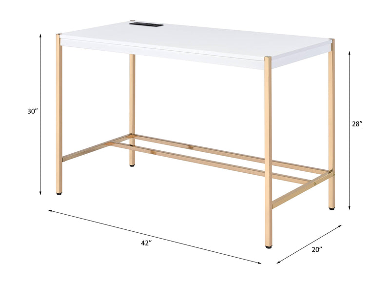 ACME Midriaks Writing Desk w/USB Port in White & Gold Finish OF00020 - Urban Living Furniture (Los Angeles, CA)