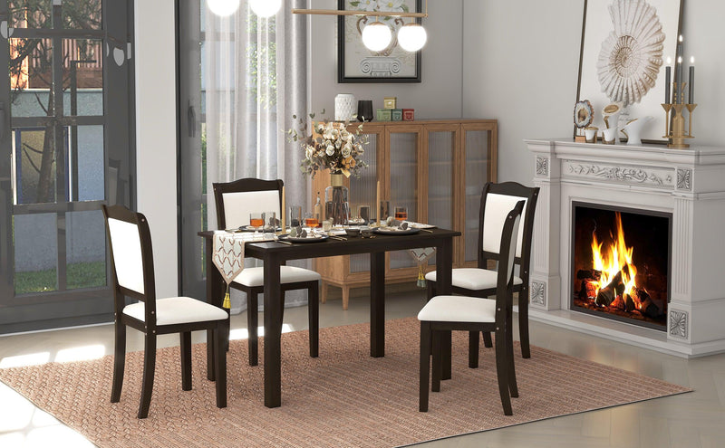 5-Piece Wood Dining Table Set Simple Style Kitchen Dining Set Rectangular Table with Upholstered Chairs for Limited Space (Espresso) - Urban Living Furniture (Los Angeles, CA)