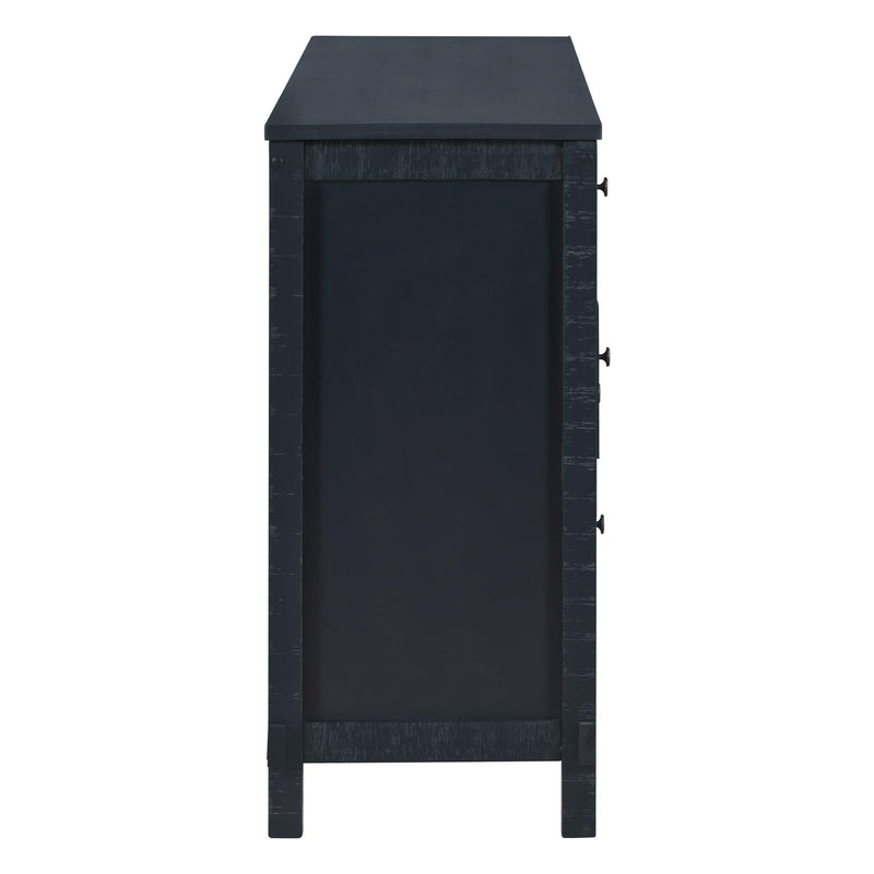 Retro Solid Wood Buffet Cabinet with 2Storage Cabinets, Adjustable Shelves and 3 Drawers for Living Room (Antique Black) - Urban Living Furniture (Los Angeles, CA)