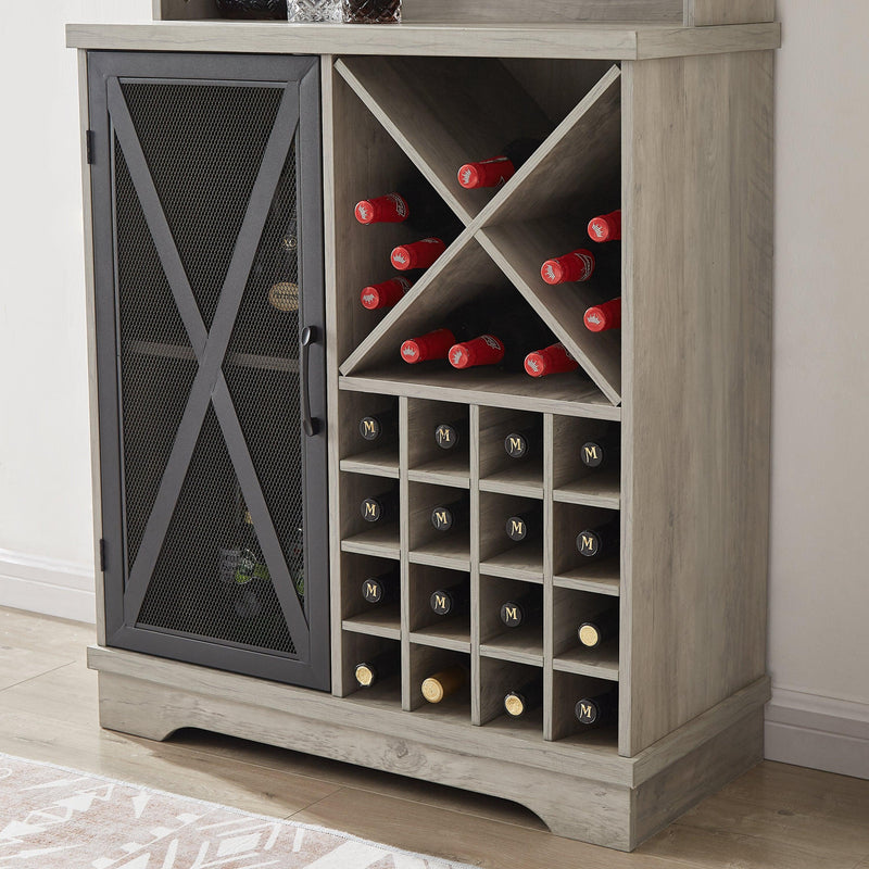 Farmhouse Wine Cabinet , Large Capacity Kitchen SideboardStorage Cabinet With Wine Rack And Glass Holder, Adjustable Shelf And 16 Square Compartments (Gray, 31.50" W*13.4" D*71.06"H) - Urban Living Furniture (Los Angeles, CA)