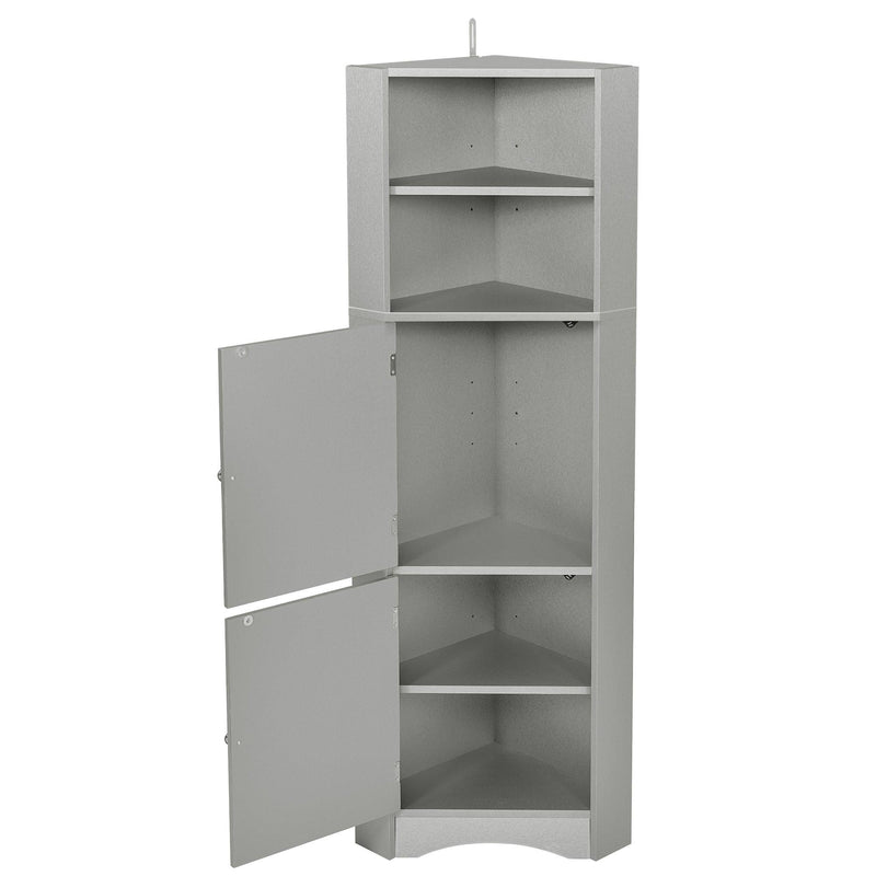 Tall Bathroom Corner Cabinet, FreestandingStorage Cabinet with Doors and Adjustable Shelves, MDF Board, Gray