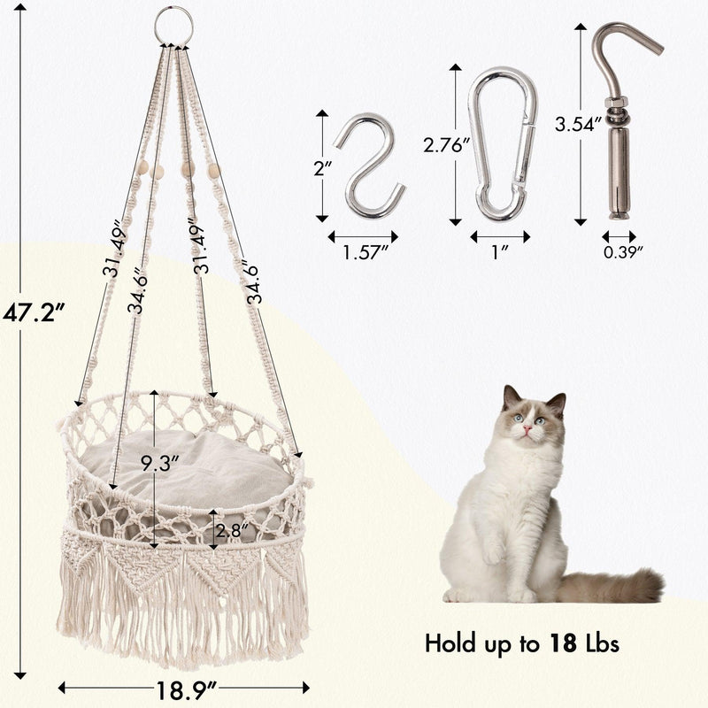 Macrame Cat Hammock, Hanging Cat Bed Hammock Cat Swing for Indoor Cats, Boho Cat Swing Bed for Sleeping - Urban Living Furniture (Los Angeles, CA)