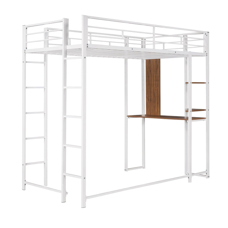 Twin Metal Loft Bed with 2 Shelves and one Desk ,WHITE - Urban Living Furniture (Los Angeles, CA)