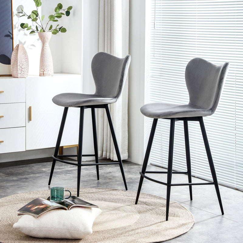 Grey Velvet Chair Barstool Dining Counter Height Chair Set of 2 - Urban Living Furniture (Los Angeles, CA)