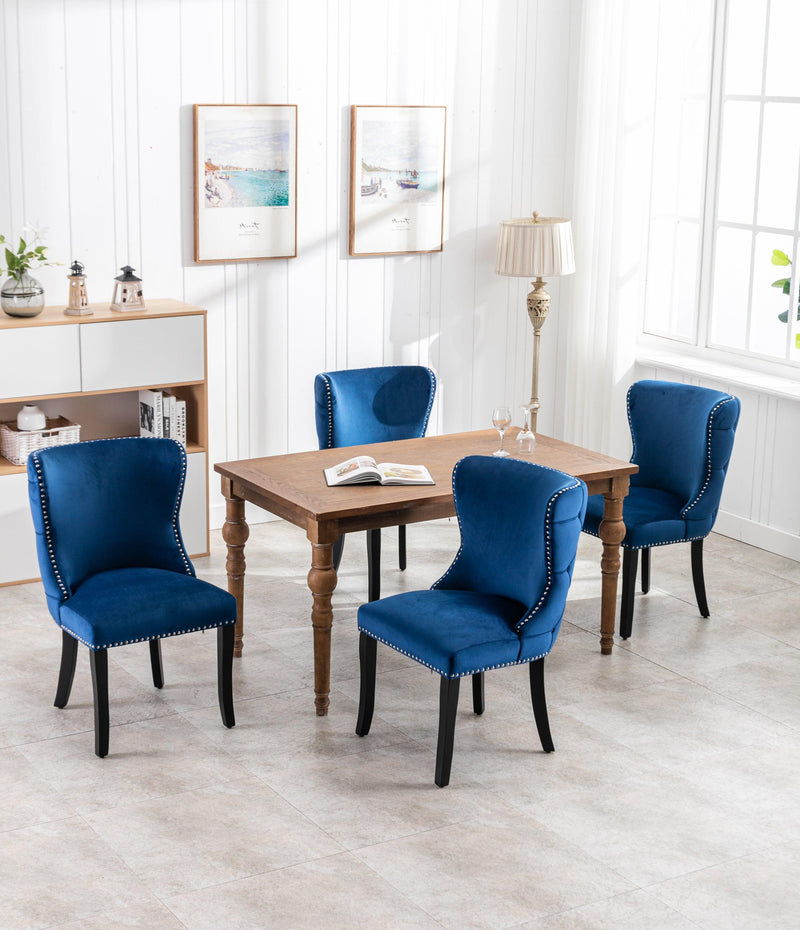 Set of 2 upholstered wing-back dining chair with backstitching nailhead trim and solid wood legs Blue - Urban Living Furniture (Los Angeles, CA)