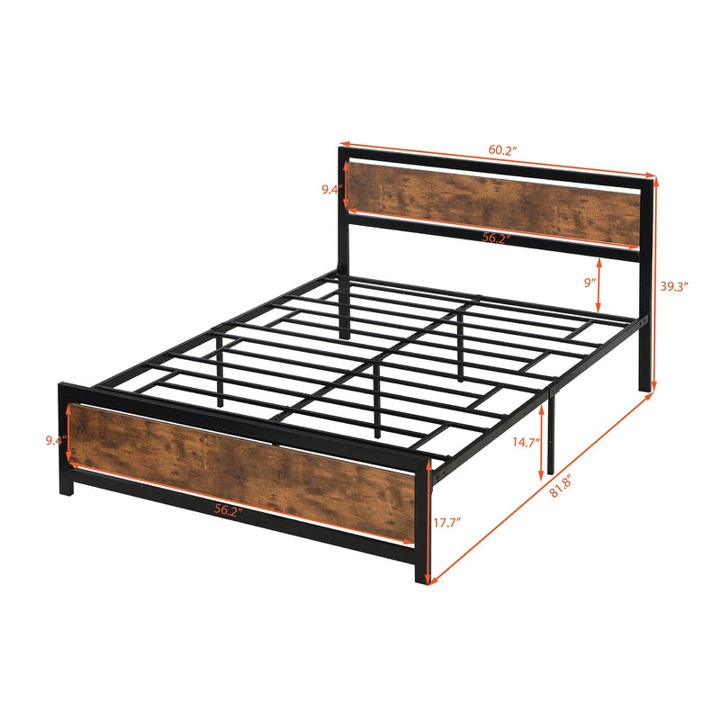 Metal and Wood Bed Frame with Headboard and Footboard ,Queen Size Platform Bed ,No Box Spring Needed, Easy to Assemble(Black) - Urban Living Furniture (Los Angeles, CA)