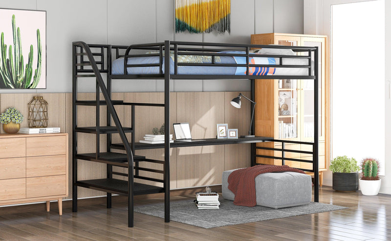 Metal Loft Bed Frame with Desk, No Box Spring Needed,Twin ,Black - Urban Living Furniture (Los Angeles, CA)