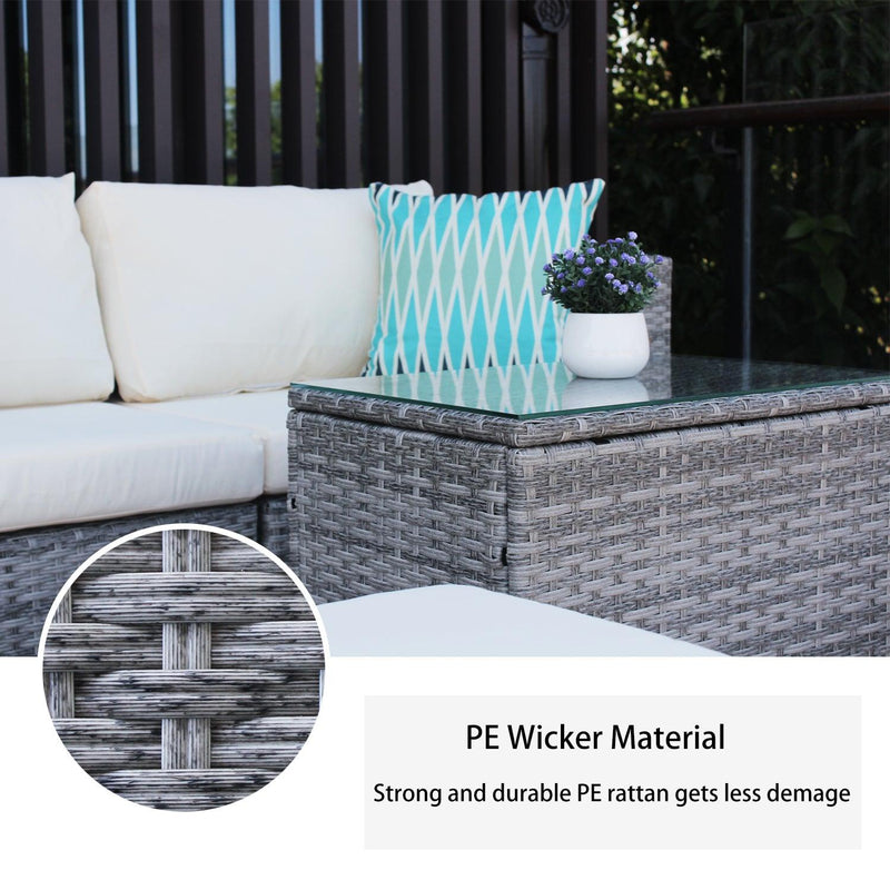 5 Pieces Outdoor Patio Wicker Sofa Set Grey Rattan and Beige Cushion with Weather Protecting Cover - Urban Living Furniture (Los Angeles, CA)