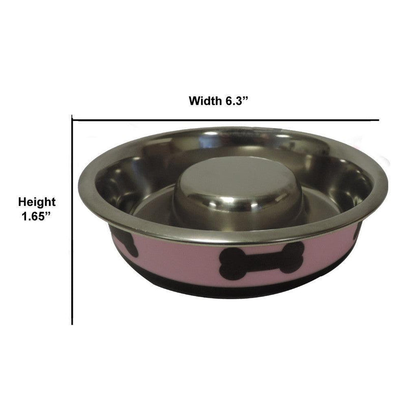 Slow Feeder Spill Proof Pet Bowl with Rubber Base and Bone Design, Pink and Black - Urban Living Furniture (Los Angeles, CA)