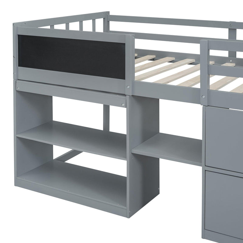 Twin Size Low Loft Bed with Rolling Desk, Shelf and Drawers - Gray - Urban Living Furniture (Los Angeles, CA)