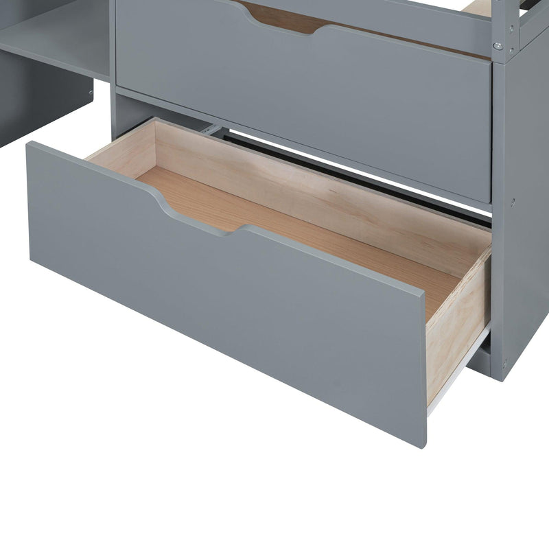 Twin Size Low Loft Bed with Rolling Desk, Shelf and Drawers - Gray - Urban Living Furniture (Los Angeles, CA)