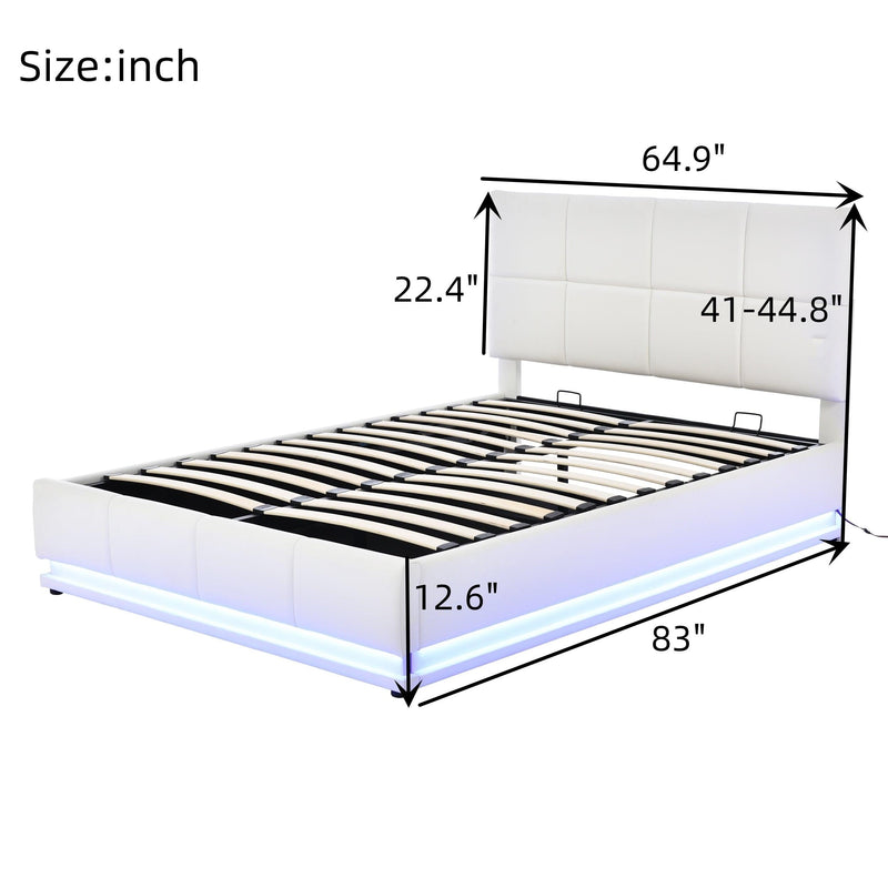 Tufted Upholstered Platform Bed with HydraulicStorage System,Queen Size PUStorage Bed with LED Lights and USB charger, White - Urban Living Furniture (Los Angeles, CA)