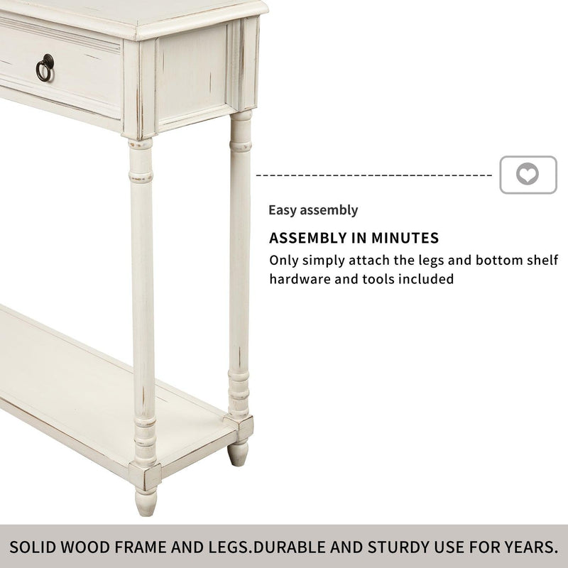 Console Table Sofa Table with Drawers for Entryway with Projecting Drawers and Long Shelf (Antique White) - Urban Living Furniture (Los Angeles, CA)