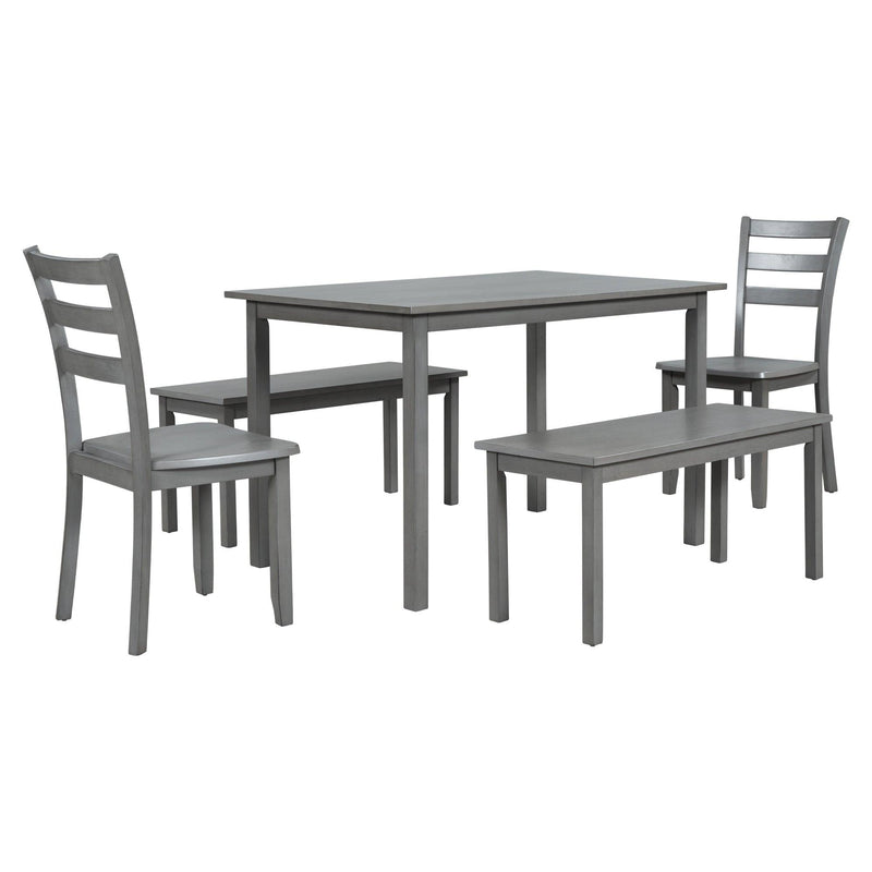 5-piece Wooden Dining Set, Kitchen Table with 2 Dining Chairs and 2 Benches, Farmhouse Rustic Style, Gray - Urban Living Furniture (Los Angeles, CA)