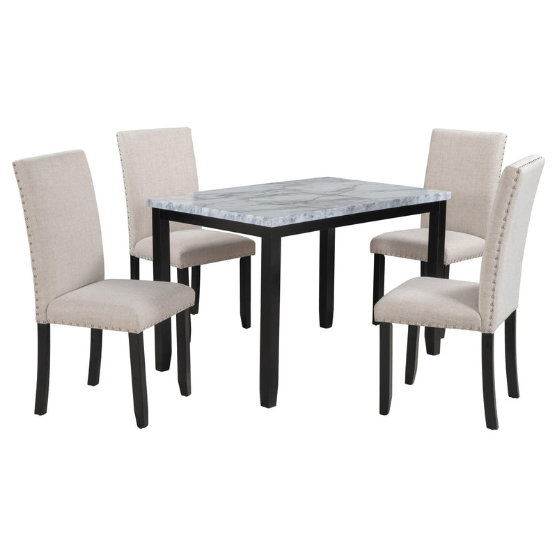 Faux Marble 5-Piece Dining Set Table with 4 Thicken Cushion Dining Chairs Home Furniture, White/Beige+Black - Urban Living Furniture (Los Angeles, CA)