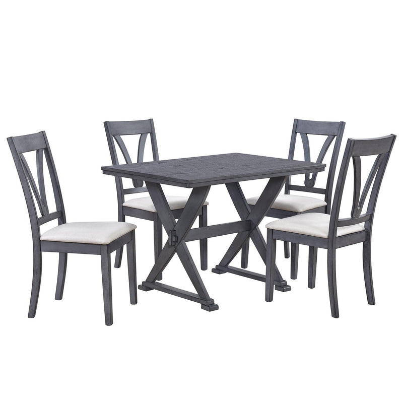 Mid-Century Wood 5-Piece Dining Table Set with 4 Upholstered Dining Chairs for Small Places, Antique Grey - Urban Living Furniture (Los Angeles, CA)