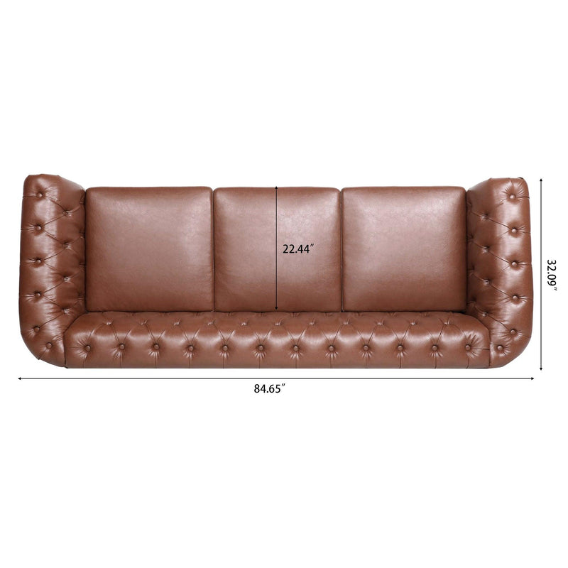 84.65"BROWN PU Rolled Arm Chesterfield Three Seater Sofa. - Urban Living Furniture (Los Angeles, CA)