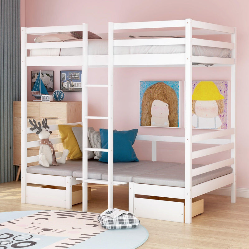 Functional Loft Bed (turn into upper bed and down desk，cushion sets are free),Twin Size,White - Urban Living Furniture (Los Angeles, CA)