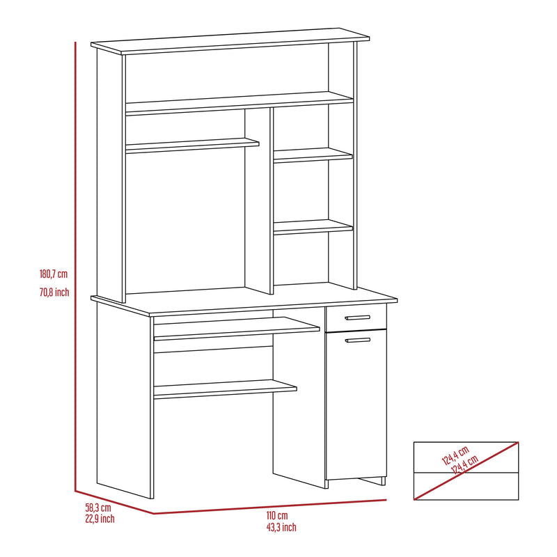 Aberdeen 2-Drawer 7-Shelf Computer Desk with Hutch Light Gray