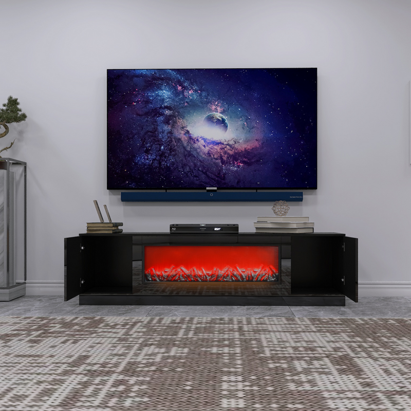 Living room furnitureModern black electric fireplace TV stand with insert fireplace,without remote and heating