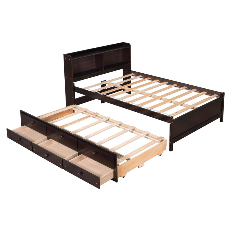 Full Bed with Bookcase,Twin Trundle,Drawers,Espresso - Urban Living Furniture (Los Angeles, CA)