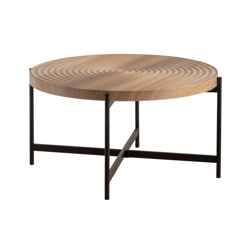 33"Modern Thread Design Round Coffee Table ,  MDF  Table Top with Cross Legs Metal Base